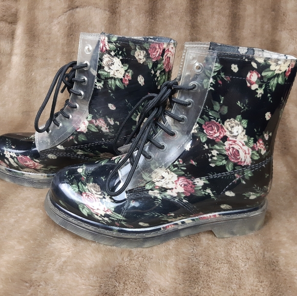 Simon Chang rain boots flowers floral rubber - Picture 1 of 9